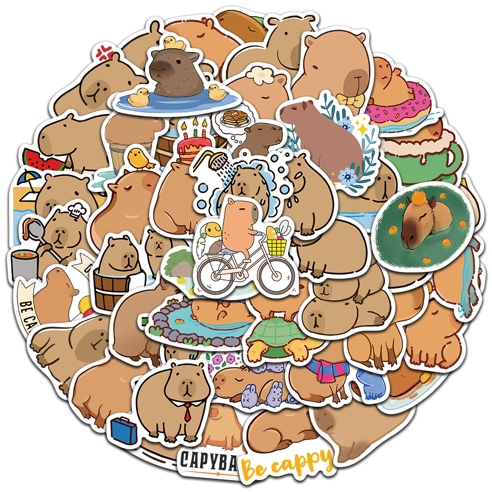 10/50 Con Hoạt Hình Dễ Thương Động Vật Capybara Dán Trẻ Em Tặng Cho Laptop Hành Lý Điện Thoại Máy Tính Xách Tay Chống Nước Graffiti Xe Đạp Đề Can