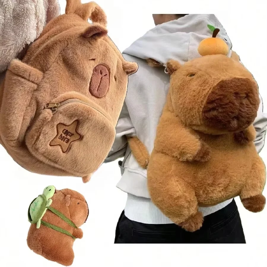 Capivara boneca de pelúcia capibara mochila kawaii moda plushie crianças mochila de ombro de pele feminina mini mochila sacos presente