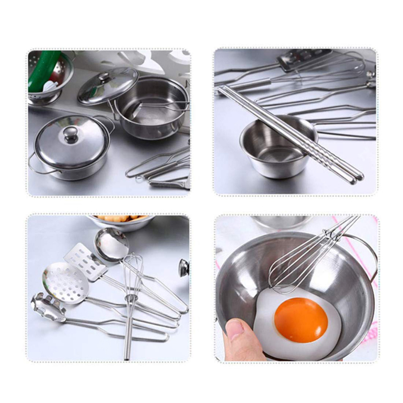 Crianças brincam brinquedos de cozinha panelas e panelas 13/15/20 pçs mini panelas de aço inoxidável playset fingir utensílios de cozinha para crianças