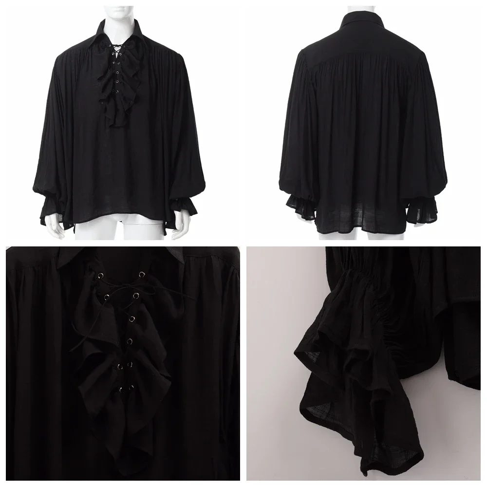 Camicia da uomo pirata Vampiro Principe Poeta Camicie Buccaneer medievale con volant Con lacci Camicetta gotica vintage rinascimentale