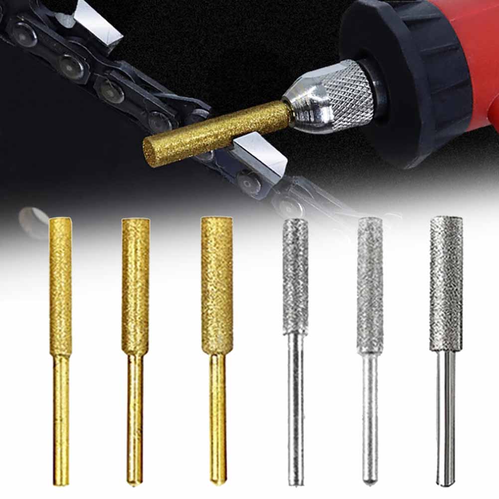 6Pcs Chainsaw Sharpener Emery Coated Cylindrical Burr 4.0/4.8/5.5mm Chainsaw Sharpener Stone File Chain Grinding