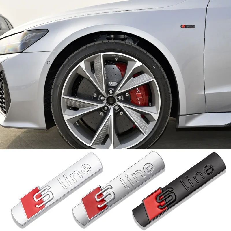3d metal swine logotipo s linha emblema carro fender lado emblema para audi a1 a2 a3 a4 a5 a6 a7 a8 tt s3 s4 s5 s6 s7 q2 q3 q5 q7 q8 rs3 r8