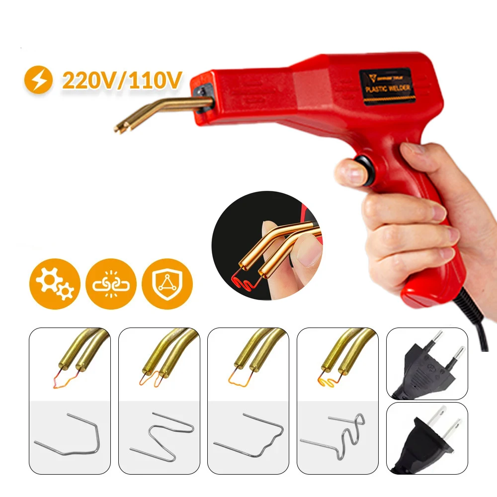 Soldador de plástico, pistola de clavos caliente con 200-800 clavos para parachoques de coche, Kit de herramientas de garaje de reparación de PVC, máquina de soldadura