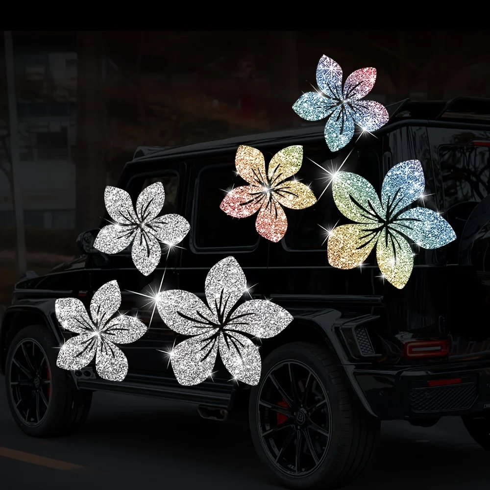 3PCS Floral Glitter Dekorative Auto Aufkleber Wasserdicht DlY Auto Heckscheibe Tankdeckel Fenster Motorrad Vinyl Aufkleber