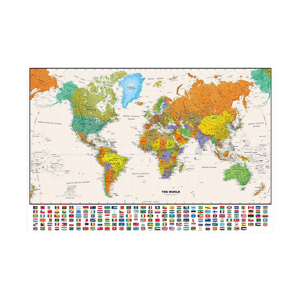Mapa del mundo de 150x225cm para educación, mapa en aerosol no tejido, imagen decorativa colgante, suministros para oficina y escuela, decoración del hogar