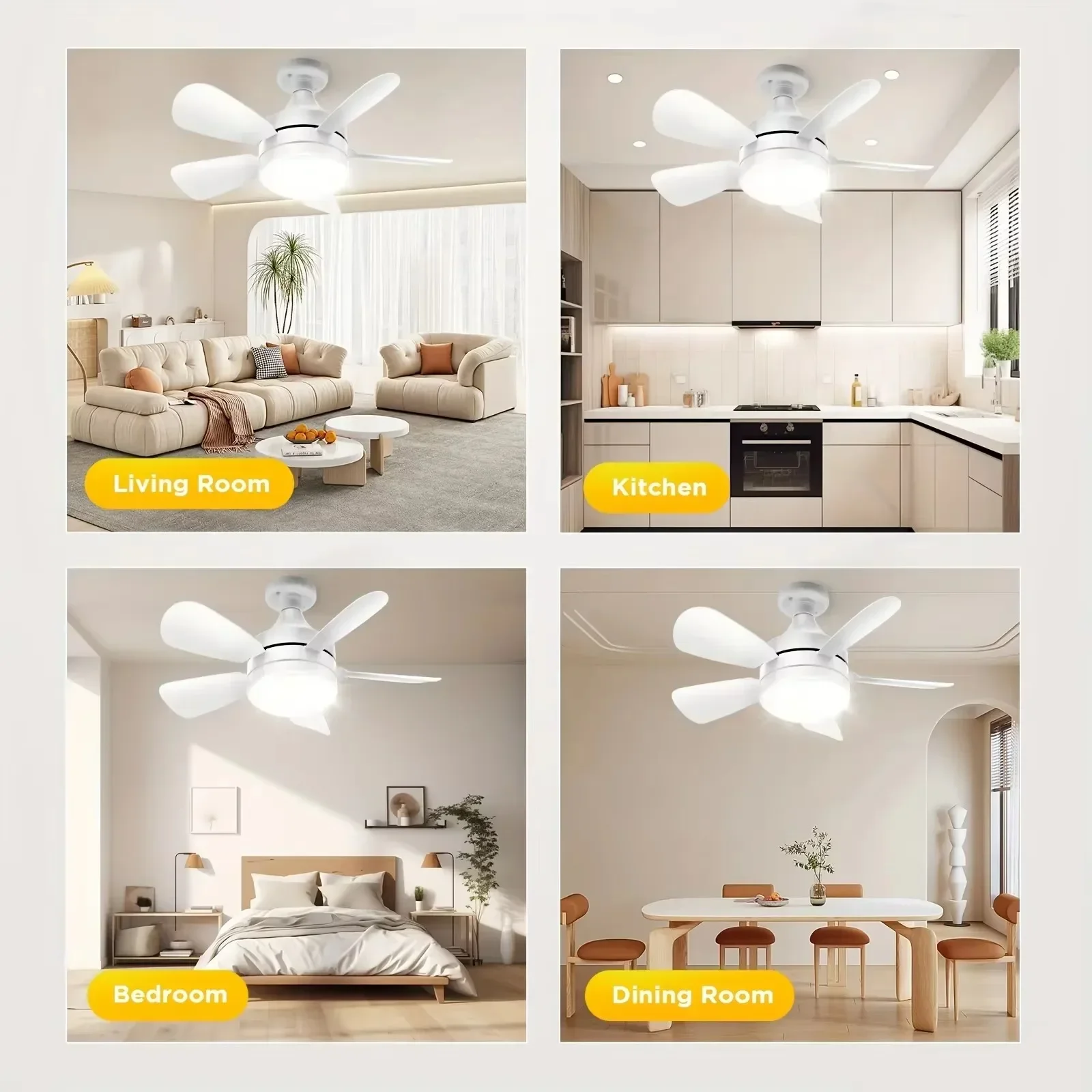 Ventilatore da soffitto con luce con telecomando Luci a 3 colori regolabili a 4 velocità Impostazione timer E27 Ventilatore da soffitto Luci Camera da letto Cucina Garage