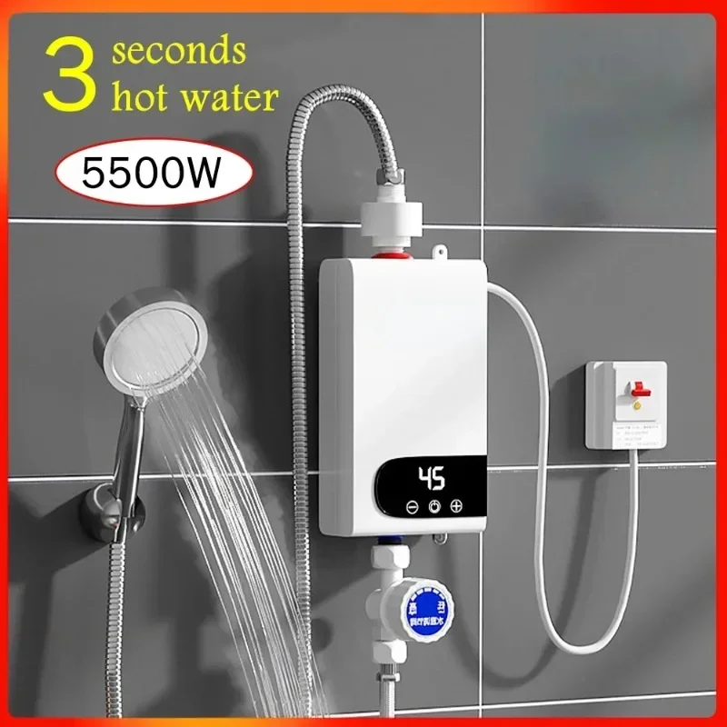 Calentador de agua instantáneo de 5500W, grifo instantáneo sin tanque, grifo de cocina, grúa de agua caliente LED Digital