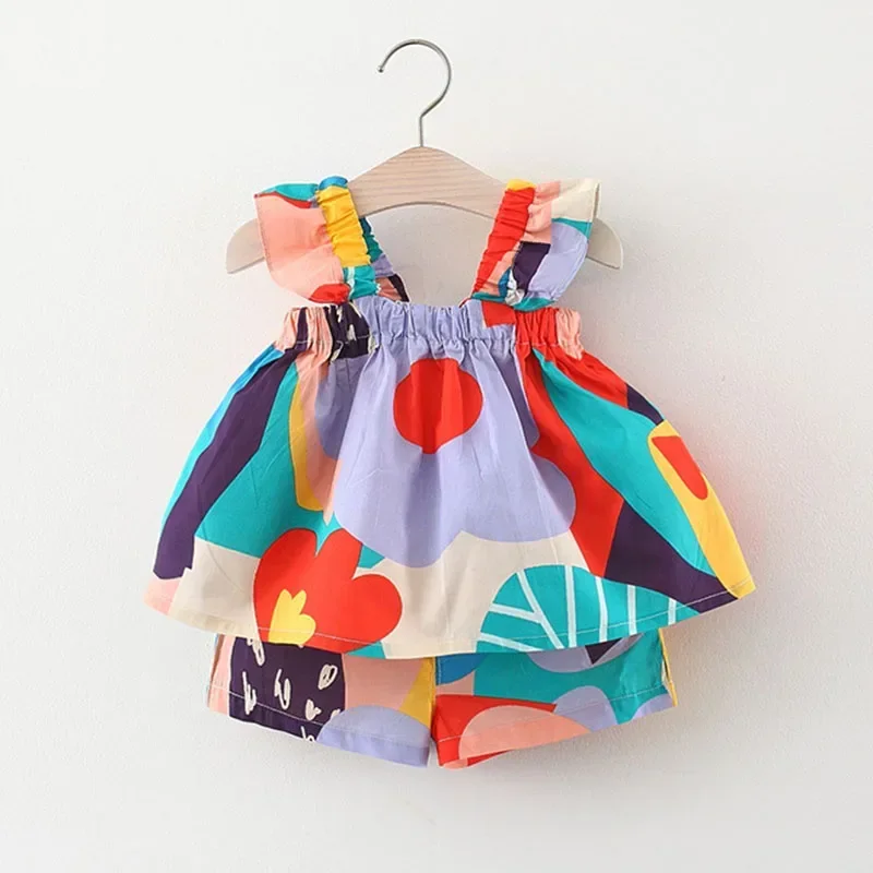 Conjuntos de ropa de verano para niñas, Top con tirantes, chaleco Floral a juego de colores + pantalones informales para niños, traje de ropa para niños pequeños