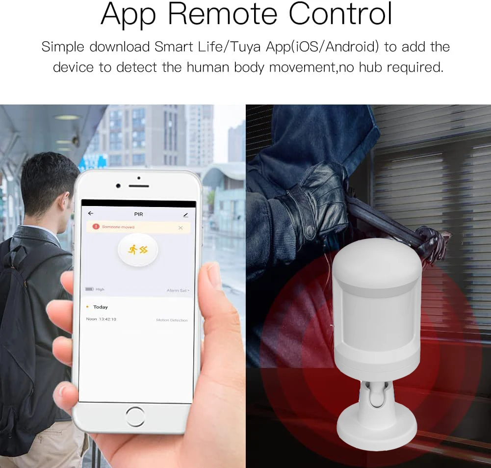 Sistema de alarma de seguridad con batería Tuya Smart ZigBee, Sensor humano de movimiento, Detector de movimiento PIR Alexa, funciona con ZigBee Hub