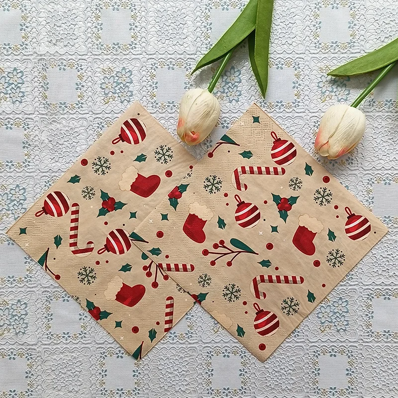 20pcs/40pcs 33cm 2-Ply Christmas Elements Printed Napkins Christmas Series Party Disposable Paper Placemats