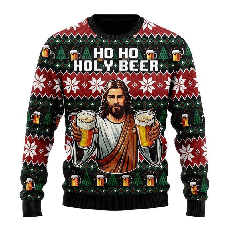 Suéter de Navidad feo de cerveza a la moda para mujer, ropa de Hip Hop para fiesta de Bar, sudaderas para hombre, jerséis informales para hombre, chándal de cerveza