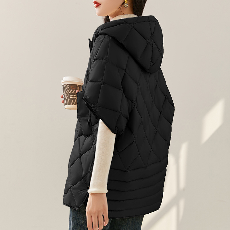 Schinteon Vrouwen 90% Witte Eendendons Onregelmatig Vest met Kap Losse Mouwloze Jas Effen Modieuze Herfst Winter Top 2025