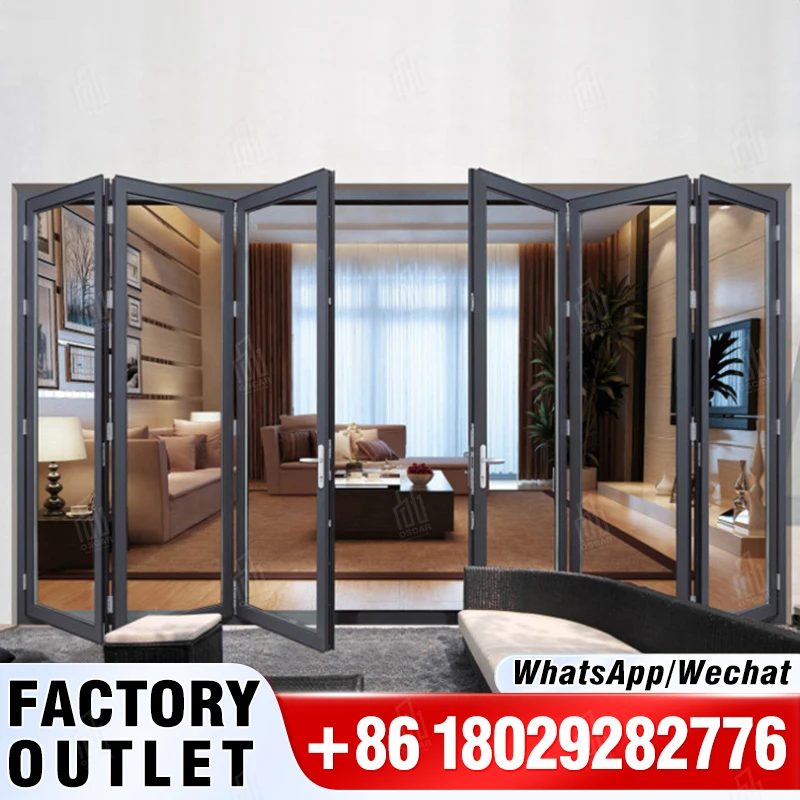 Oscaracso Folding Door Design Aluminum Sizes Horizontal Bi Fold Door And Windows Glass Side Folding Door