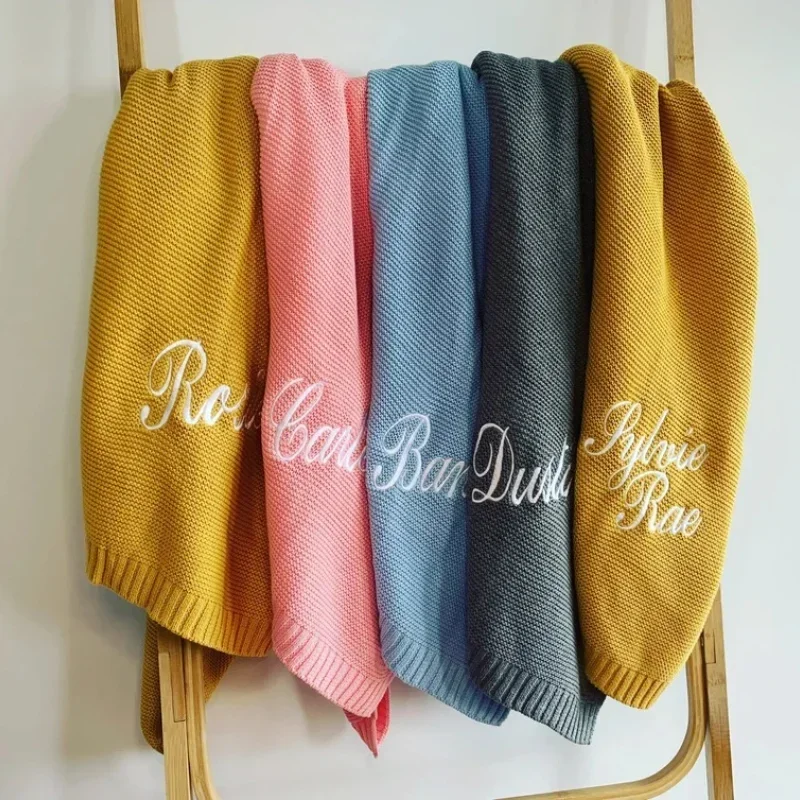 Coperta per bebè, nome ricamato personalizzato, coperta per passeggino, regalo per neonato, maglia di cotone morbido e traspirante, regalo per baby shower