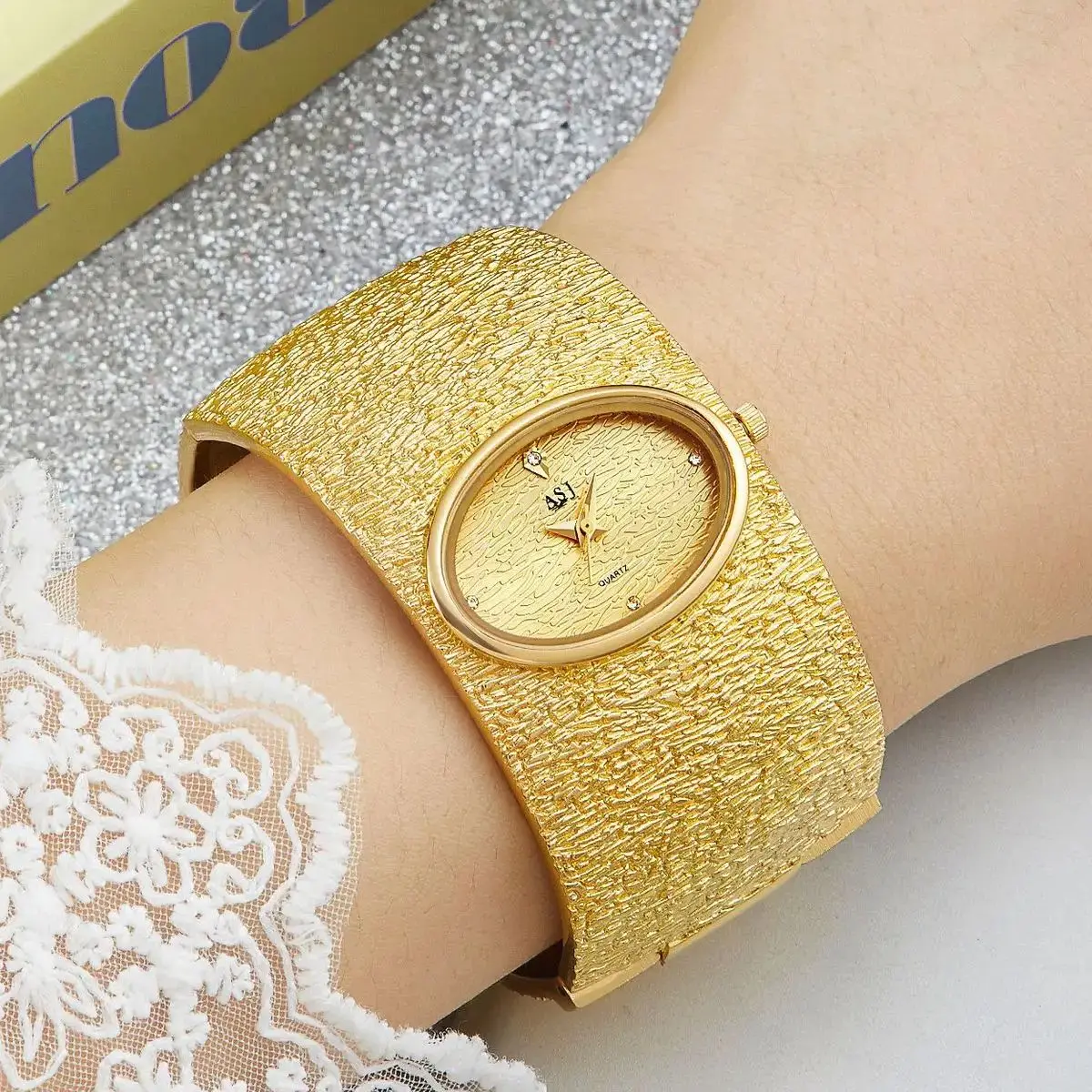 ASJ สร้อยข้อมือผู้หญิงนาฬิกา reloj mujer Gold Luxury Bark รูปแบบนาฬิกาสําหรับผู้หญิง relojes para damas
