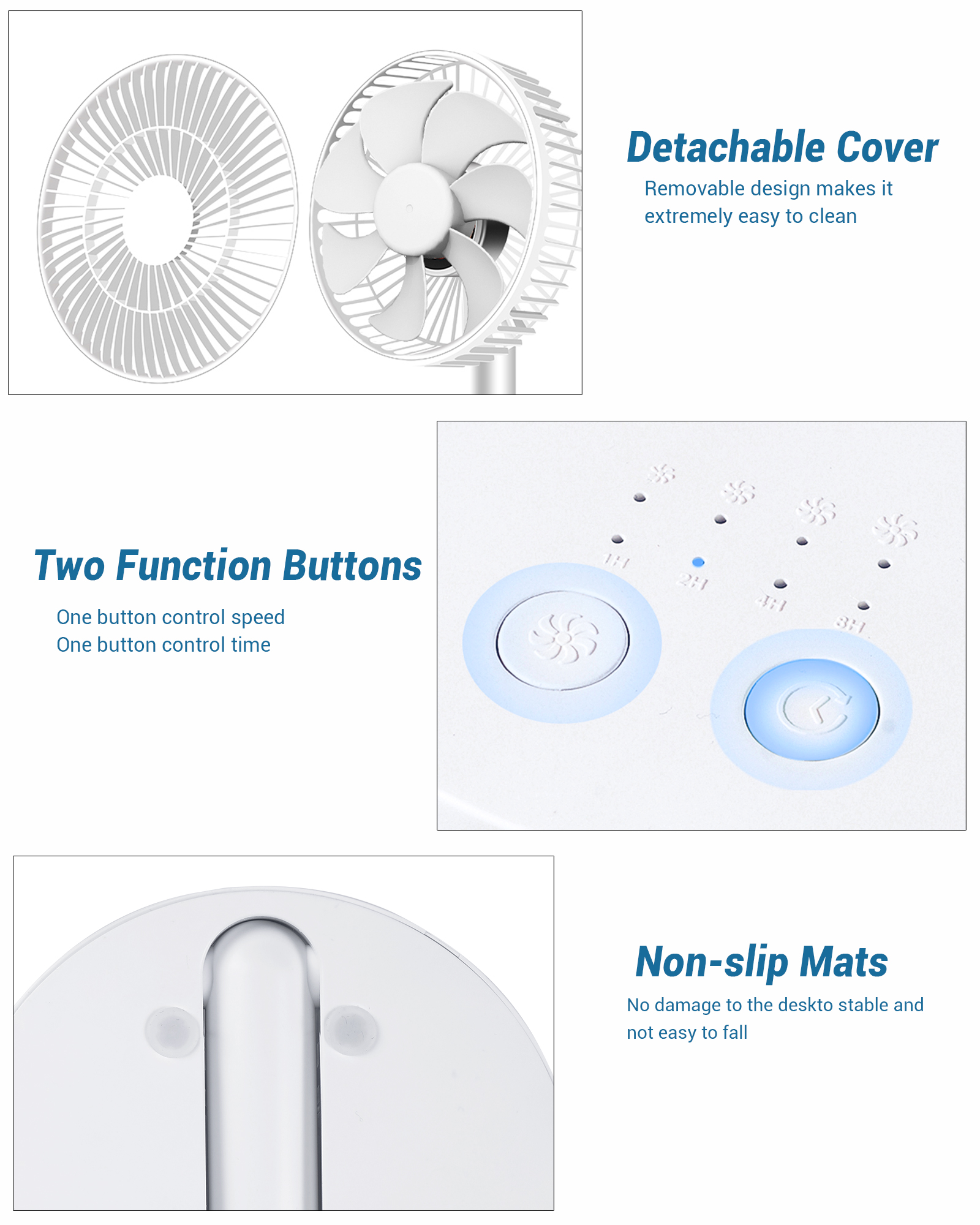 Ventilador dobrável USB com 4 velocidades e cronometragem, mini ventilador operado por bateria para quarto, interno ou externo, ventilador de mesa