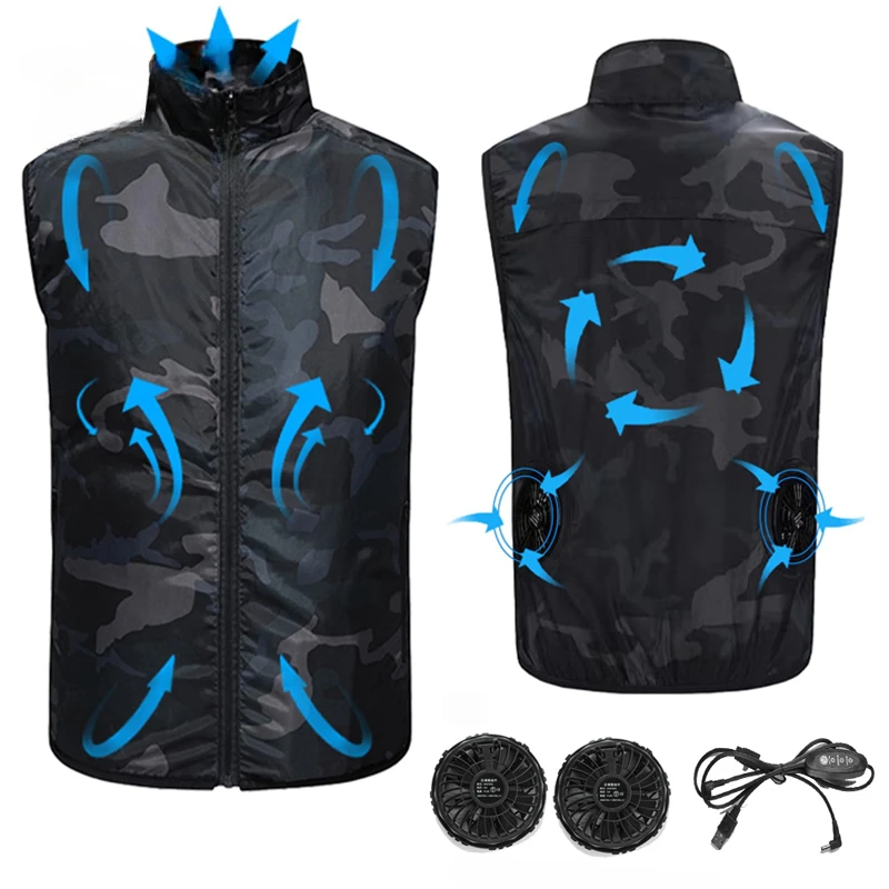 Colete recarregável USB masculino, roupas de ar condicionado para ventilador, roupas esportivas legais, trabalhadores, camping, macacão de pesca, verão