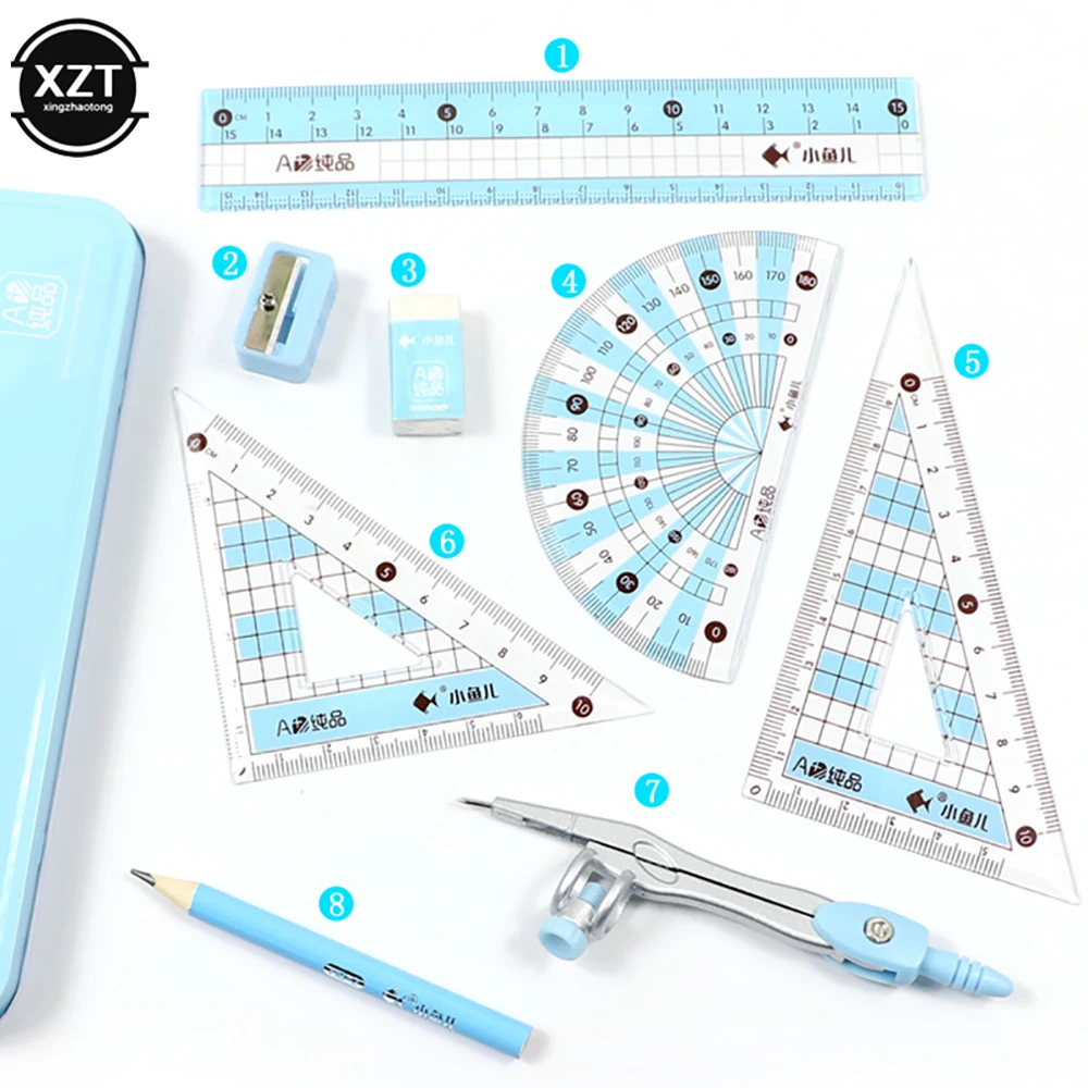 8 pezzi/set set di matite righello geometria matematica studente disegno di cancelleria matematica per materiale scolastico regalo per ragazza ragazzo