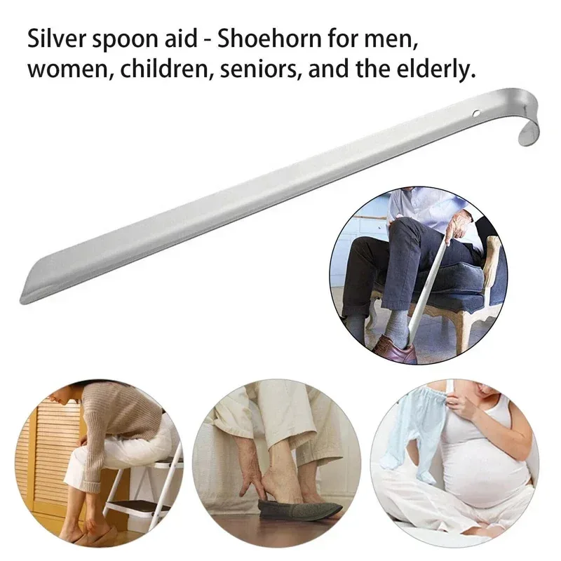 52 centimetri Extra Lungo Calzascarpe In Acciaio Inox Argento Metallo Scarpe di Rimozione Calzascarpe Sollevatore Aiuto Antiscivolo Scarpa Tirare Strumento Calzascarpe