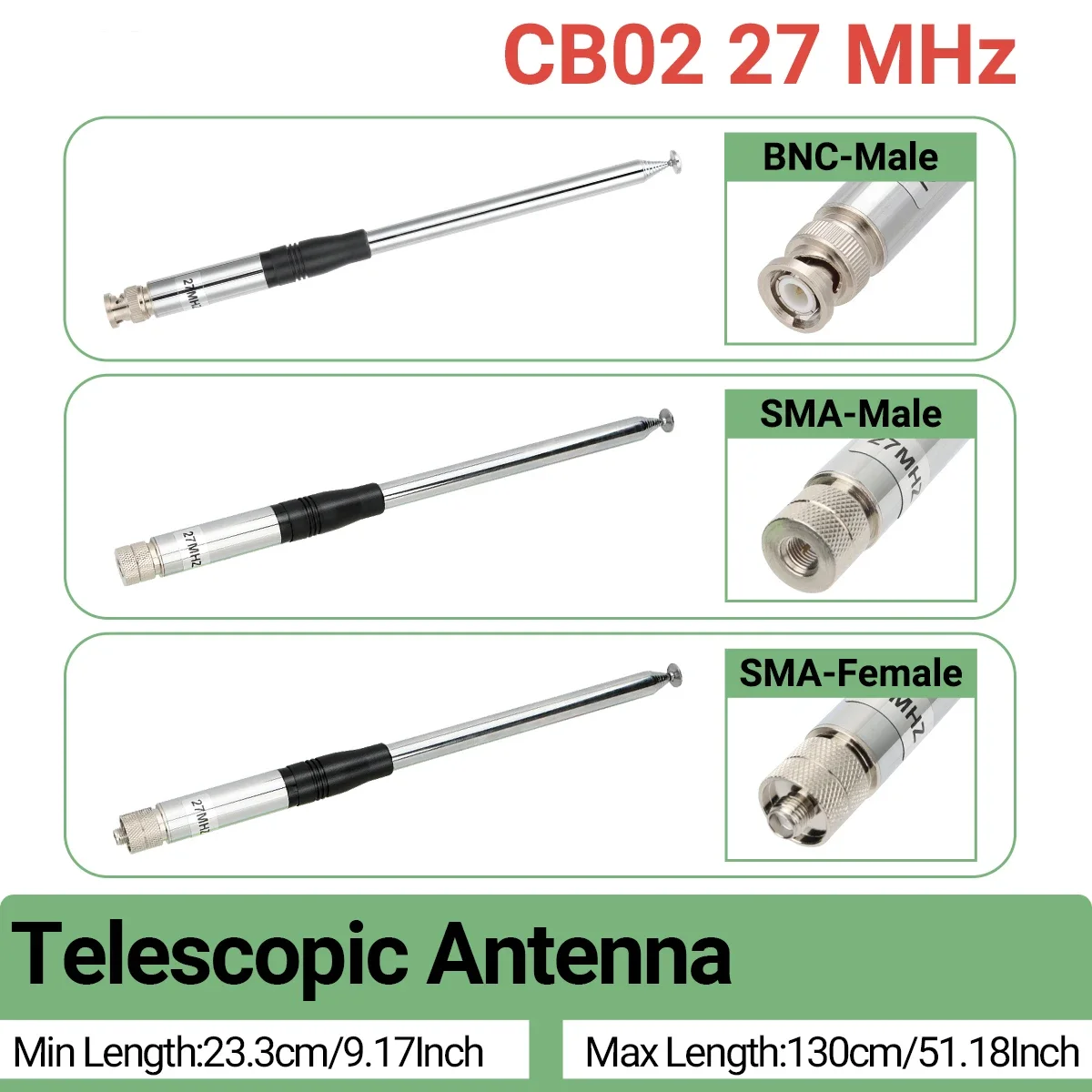 Antena cb telescópica portátil sma-fêmea/sma-macho/bnc de 27mhz para quansheng UV-K5 UV-K5(8) baofeng UV-K61 walkie talkie