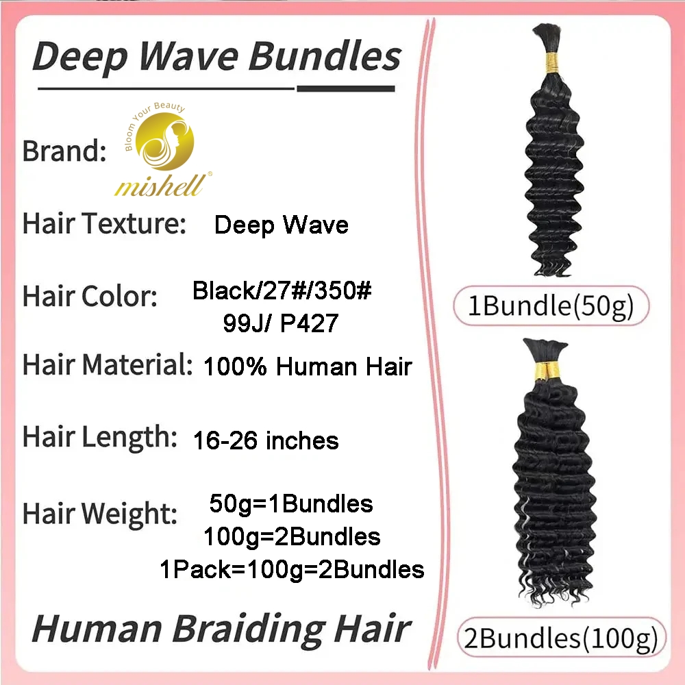 Flechtbündel aus reinem Haar, Echthaar, Masse für Extensions, tiefe Wellen, Lockenzöpfe, natürliche Haarwebverlängerung für Boho-Zöpfe