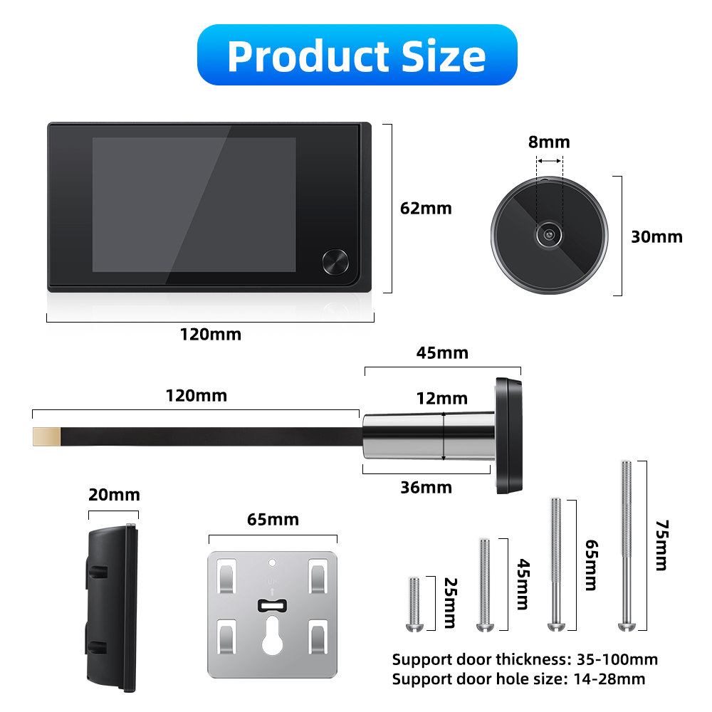 Awapow 3,5 inch deurbel kijkgaatje kijker digitale deurcamera 120 °   LCD 2 miljoen HD-pixels Cat Eye deurbel buitenmonitor