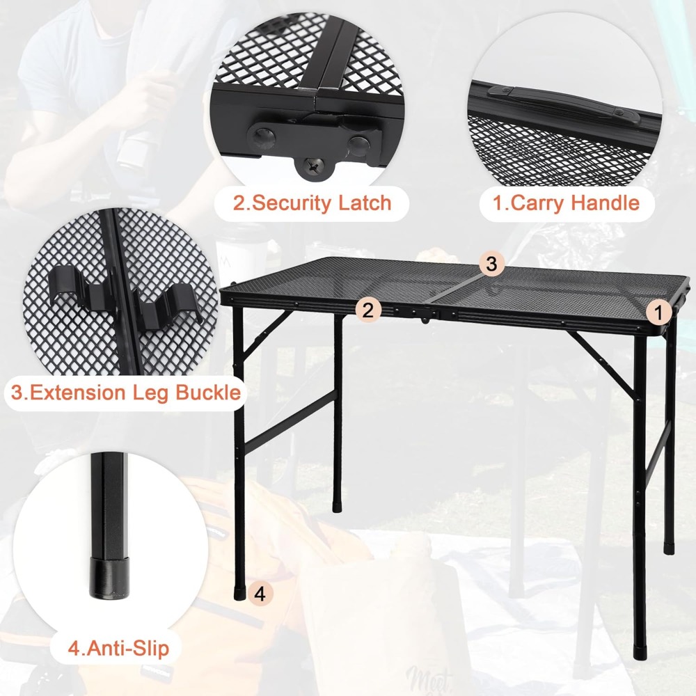 Grill Table For Outside,Lightweight Aluminum Folding Portable Metal Mesh Outdoor Grill Table For Camping Cooking BBQ RV Picnic