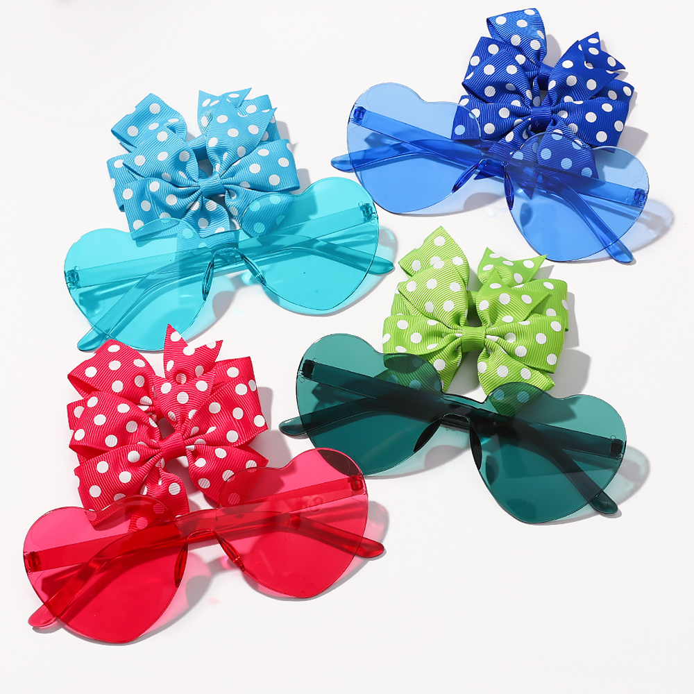 3 Pz/pacco Solid Dot Archi Dei Capelli Clip di Ragazze Boutique Bowknot Pinze Per Capelli Per Bambini Cuore Colorato Occhiali Da Sole Accessori Per Capelli Per Bambini