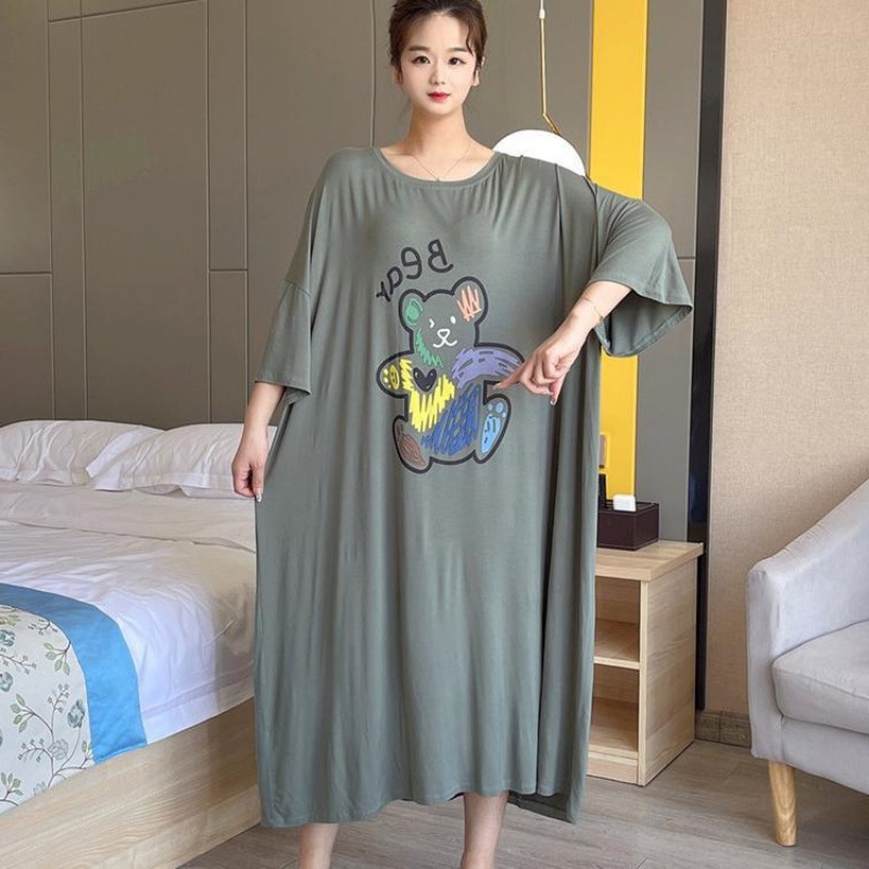 Camisón de verano de talla grande de 150kg para mujer, ropa de casa larga holgada, vestidos de dormir, pijamas de dibujos animados de gran tamaño, camisa de noche de manga corta