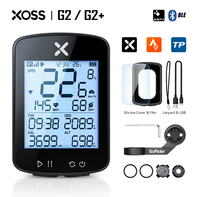 XOSS G2 Plus-ordenador inalámbrico para bicicleta, velocímetro GPS para ciclismo, resistente al agua, ANT + Cadencia, odómetro inteligente para bicicleta de carretera y MTB