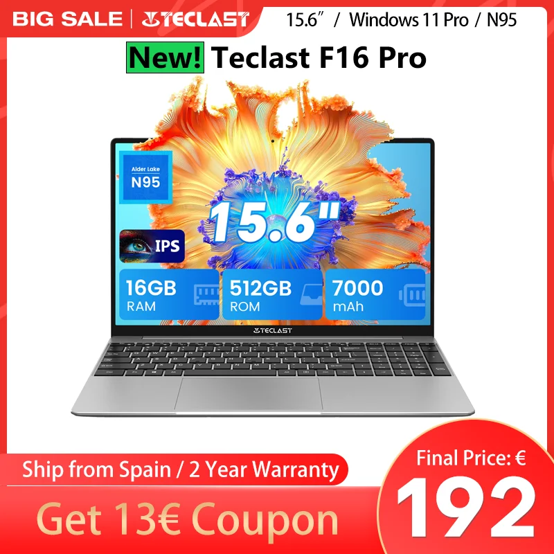 Teclast F16Pro Laptop 15,6 Zoll, für Intel N95, 16 GB RAM 512 GB ROM, FHD 1080P IPS-Bildschirm, Tastatur mit Hintergrundbeleuchtung