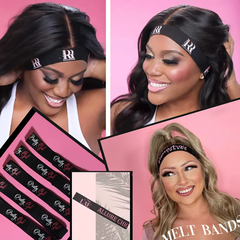 Banda de fusión personalizada con logotipo propio, banda elástica con borde ajustable para pelucas, banda de fusión de encaje, accesorios para el cabello negros de 2,5 3 y 3,5 Cm