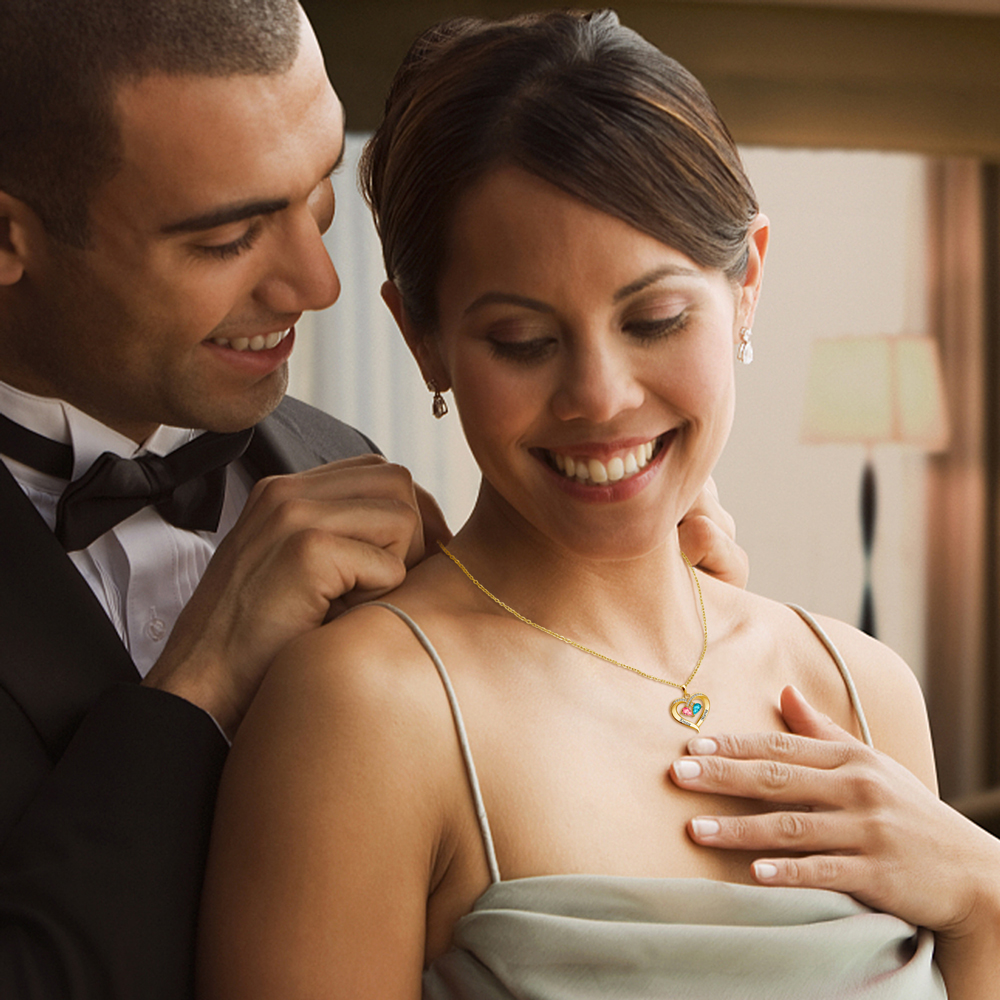 Colar com pingente de coração com nomes personalizados, colar com pedra de aniversário personalizado, dia das mães, presente de joalheria