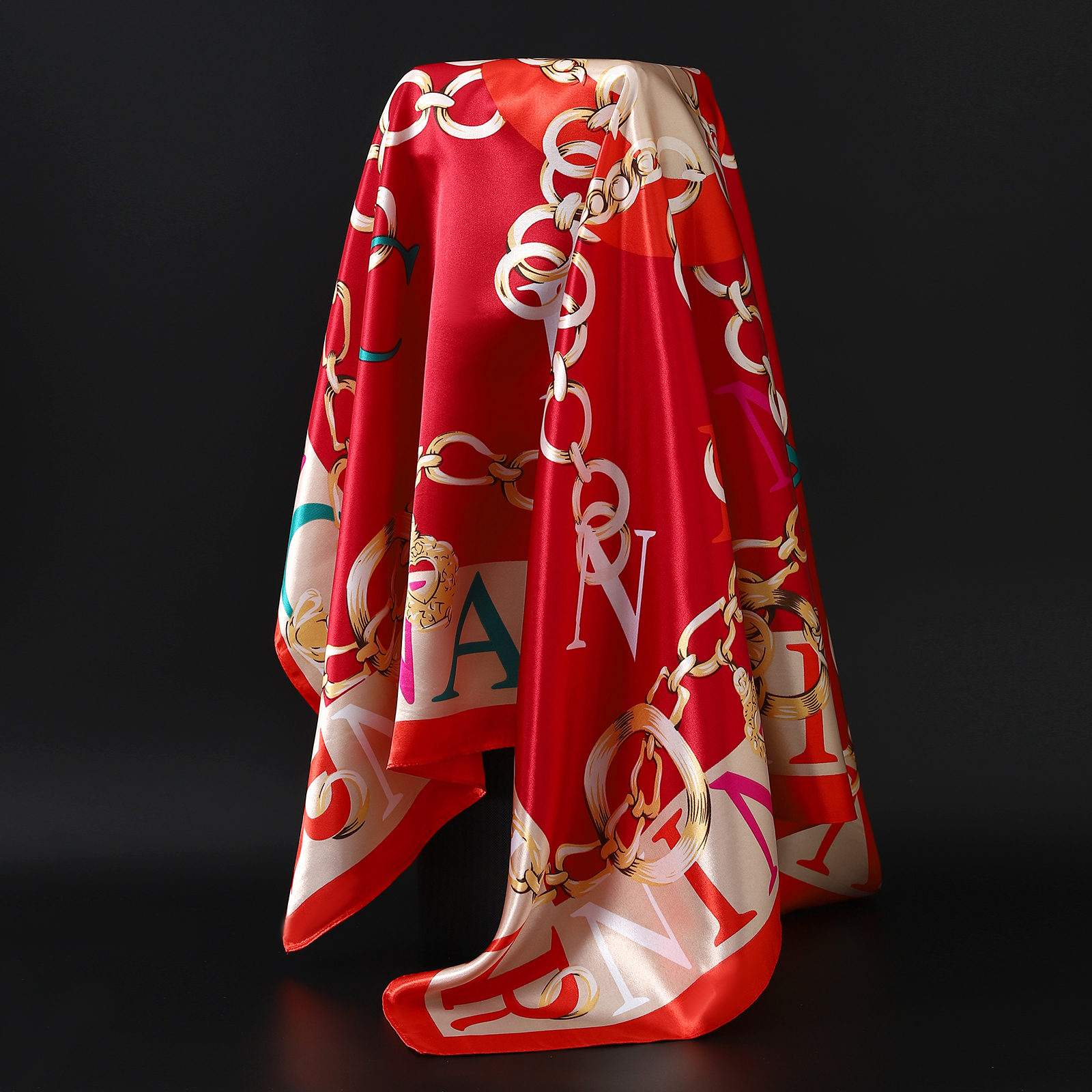 新しい 90*90 センチメートルレトロブランド女性シルクスカーフバンダナファッションボヘミアンパターン正方形ヒジャーブ女性ラップヘッドバンドスカーフマフラー