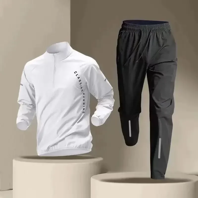 Chaqueta de secado rápido para hombre y mujer, traje de dos piezas para correr al aire libre, pantalones deportivos, ropa deportiva reflectante, moda coreana, 2024