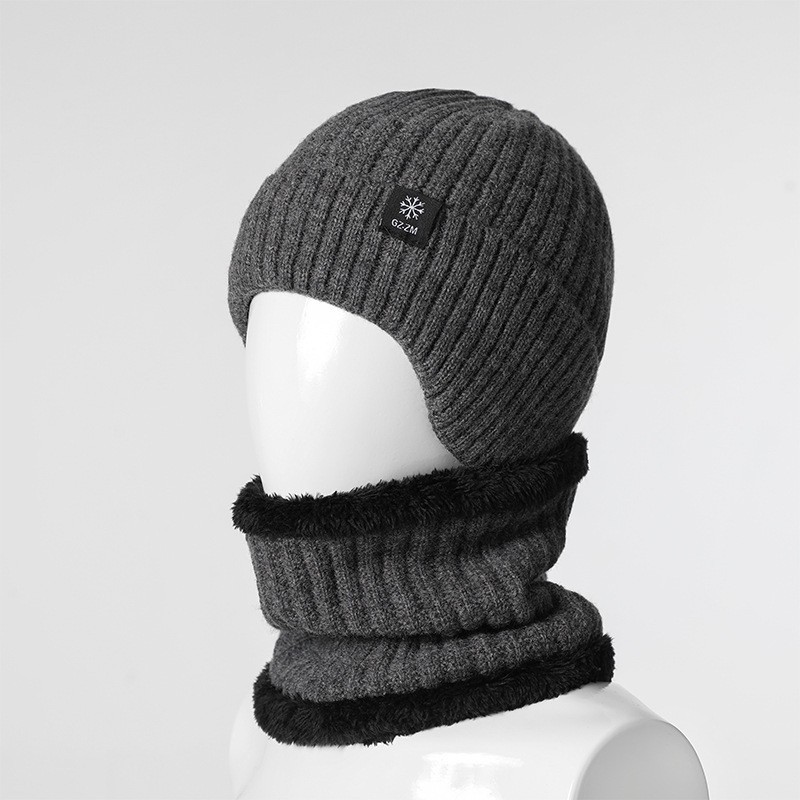 Herenhoed Winter Warme gebreide muts Gehoorbescherming Verdikte winter Herfst/winter Gebreide muts Nekbescherming Set sjaals