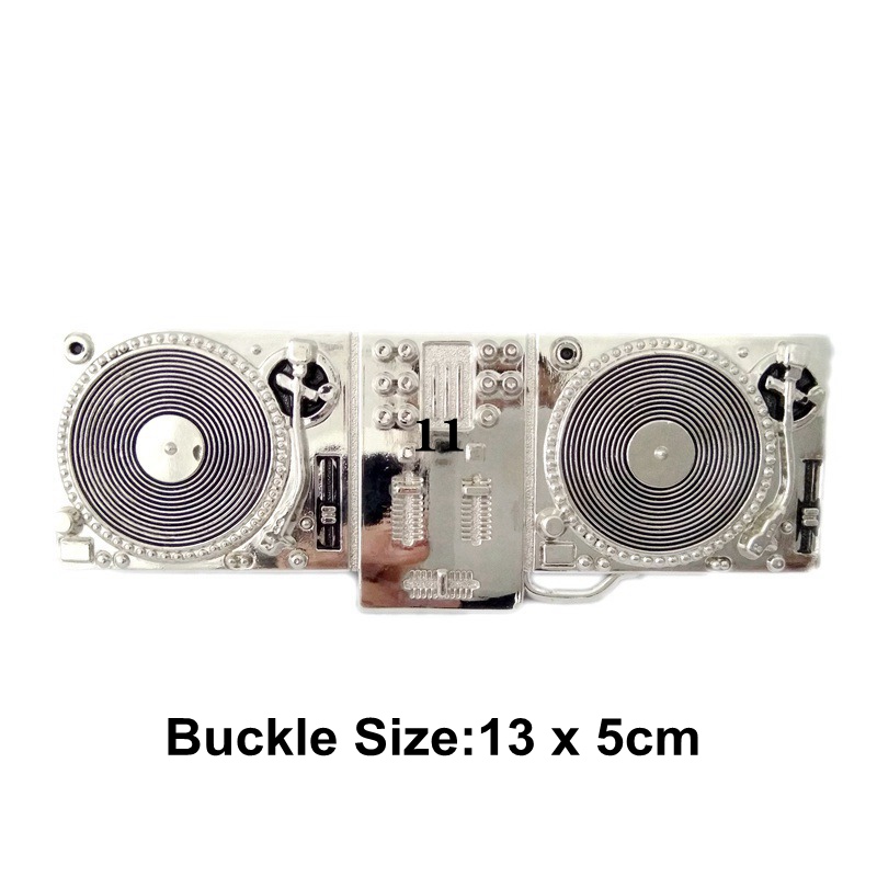 Silver Dj Playing Disco Players Turntables Metal Belt Buckle Mens Big Buckle for Belts Accessories Retail Custom Belt Clip