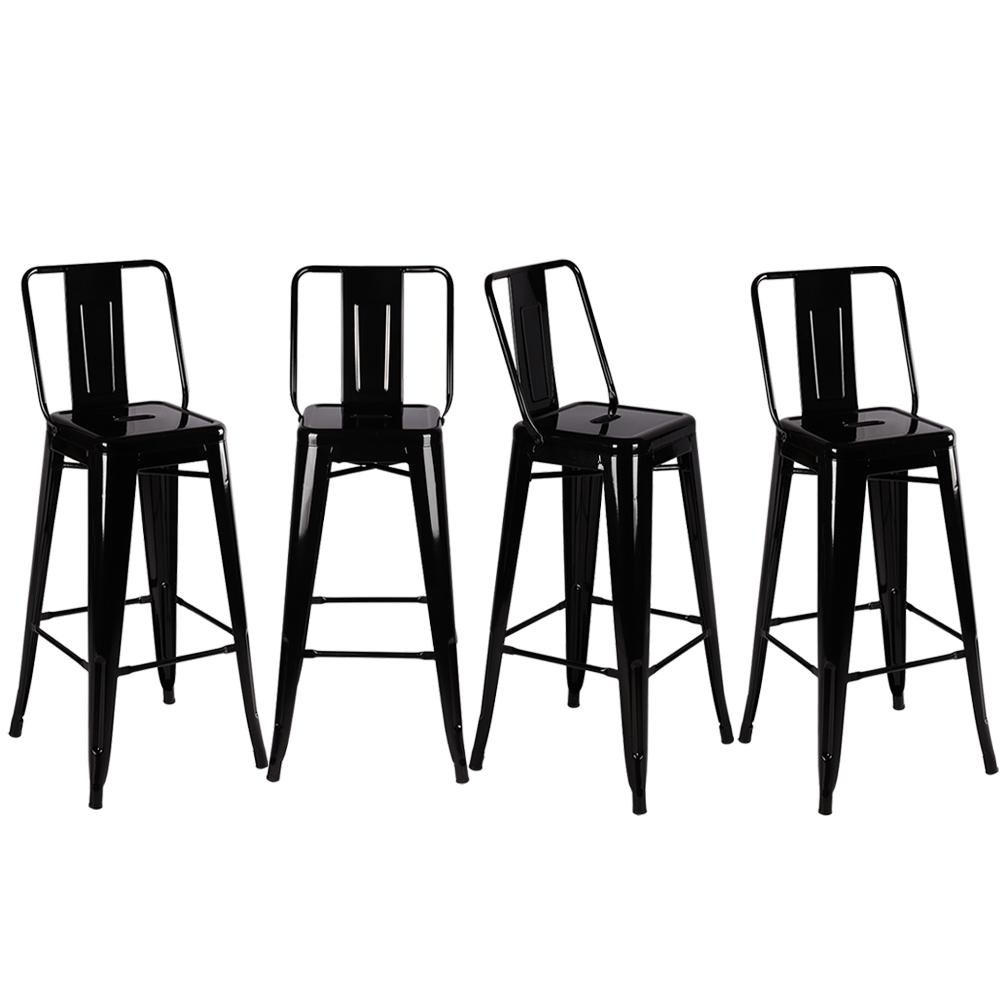 Set of 4 Metal Frame High Bar Stool, Black