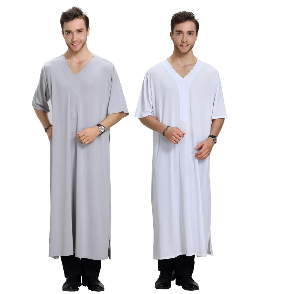 Saudi Männer Thobe Robe Islam Muslim Jubba Dishdasha Arabische Abaya Sommer Kurzarm Kleid Dubai Kaftan Ramadan Kleidung Nahen Osten