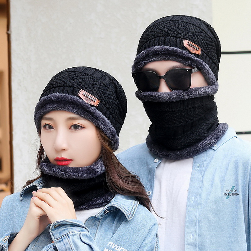 Conjunto de 3 unidades de gorro tejido a la moda para hombre y mujer, gorros con bufandas y guantes para pantalla táctil, gorro grueso y cálido, gorros para hombre 2022