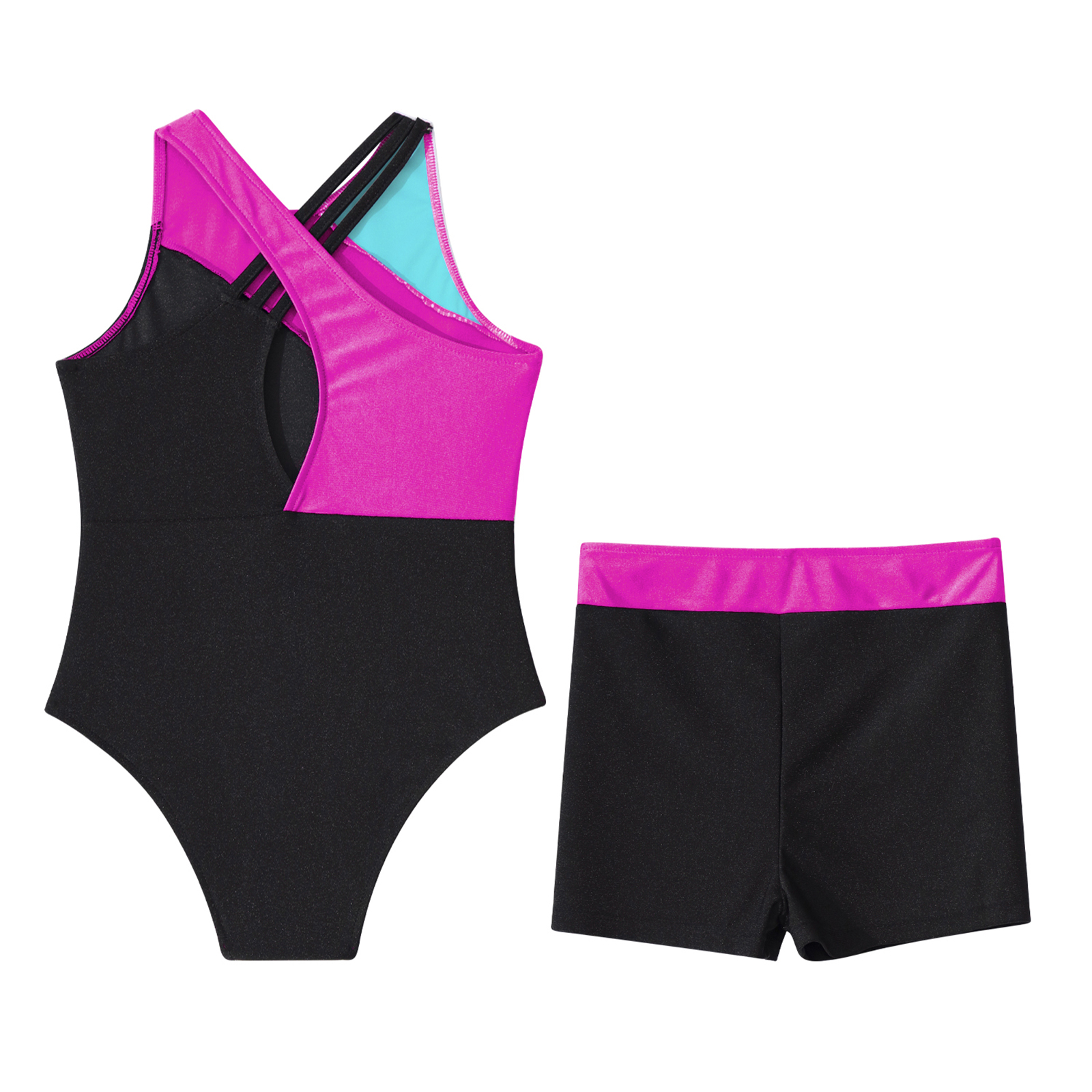 Justaucorps de gymnastique en strass brillant pour enfants filles, justaucorps de danse de Ballet avec ensemble short et short, maillot de Ballet, vêtements de danse