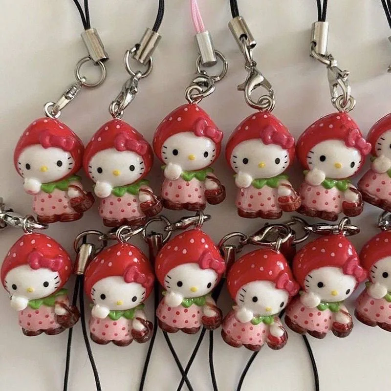 พวงกุญแจพวงกุญแจห้อยกระเป๋า DIY น่ารักสำหรับตกแต่งของขวัญวันเกิดเพื่อนอุปกรณ์ประดับโทรศัพท์มือถือรูปสตอเบอร์รี่น่ารักตลก