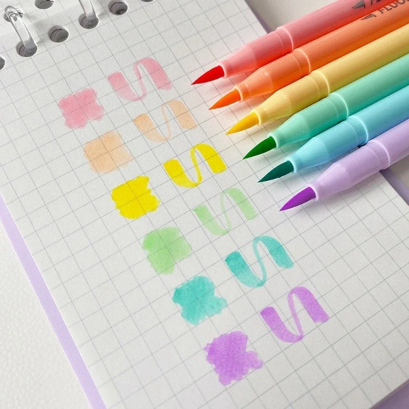 6-farben Soft Brush Fluoreszenz Stift Set Pastell Marker Pinsel Set Kunst Farbe Textmarker Kalligraphie Stifte Schreibwaren