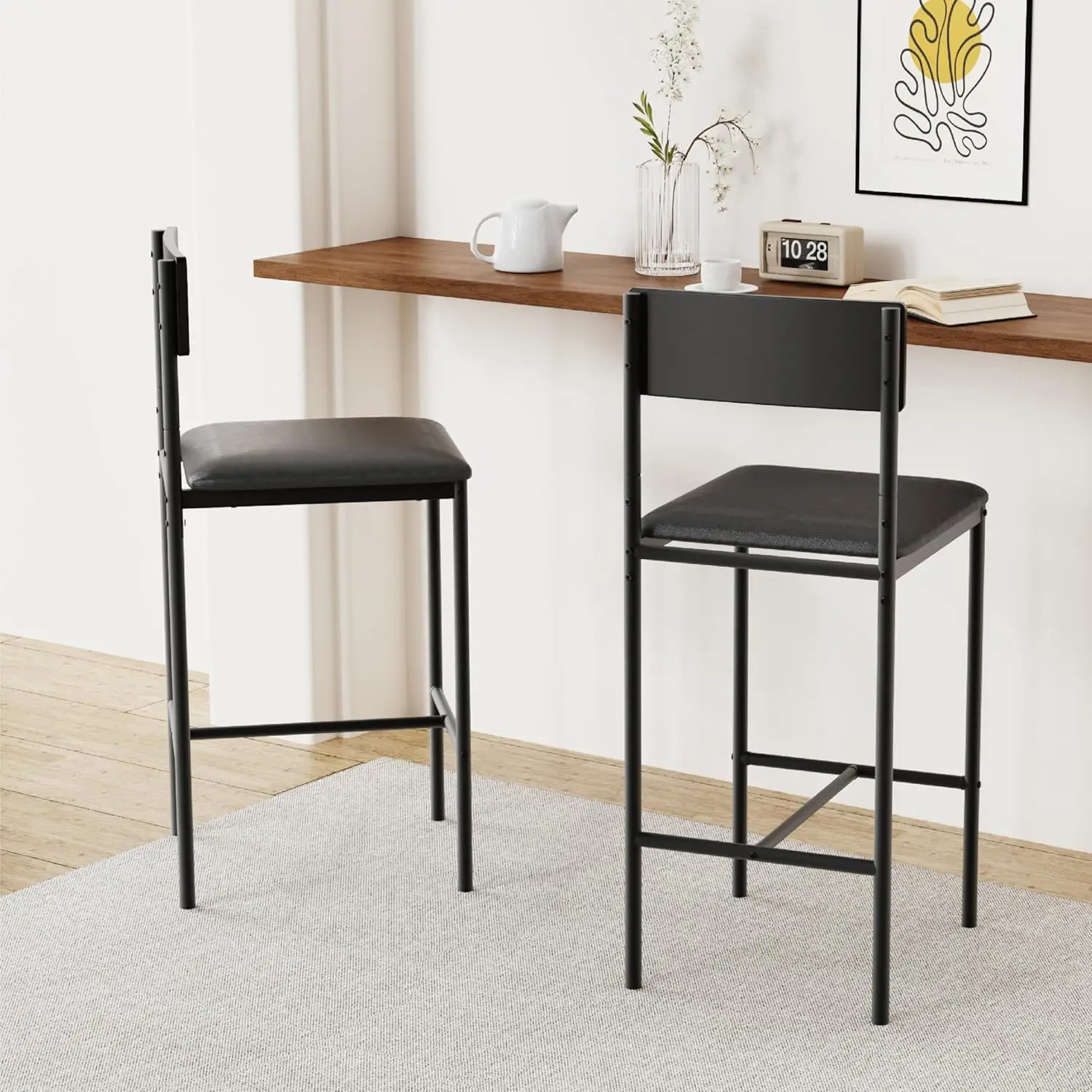 Redlife 25,5-Zoll-Barhocker, 2er-Set, Theken-Barstühle mit Rückenlehne, Metallbeinen, gepolstertes Design für Küche, Esszimmer, Restaurant