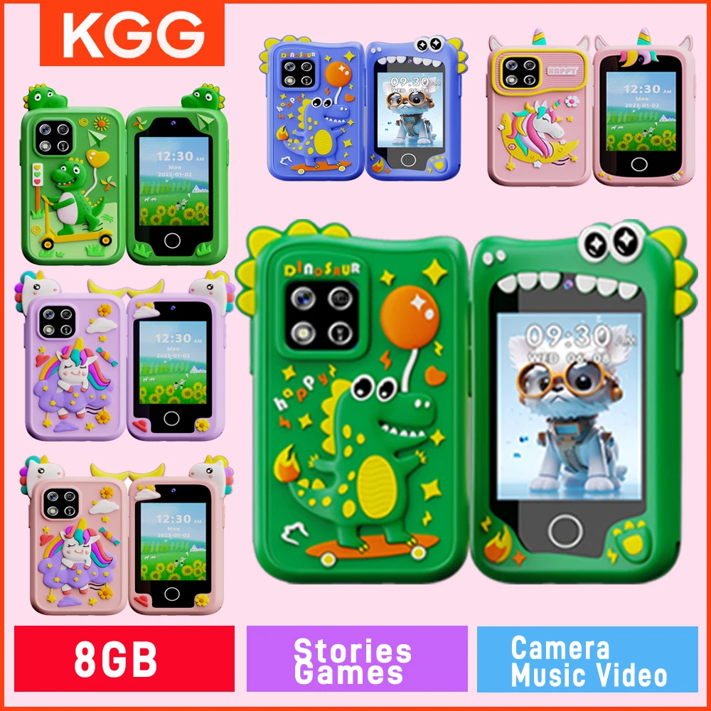 Mini crianças telefone inteligente 8gb unicórnio dos desenhos animados 2.8 ''histórias música câmera hábito pista bebê brinquedo móvel telefone ferramentas educacionais presentes