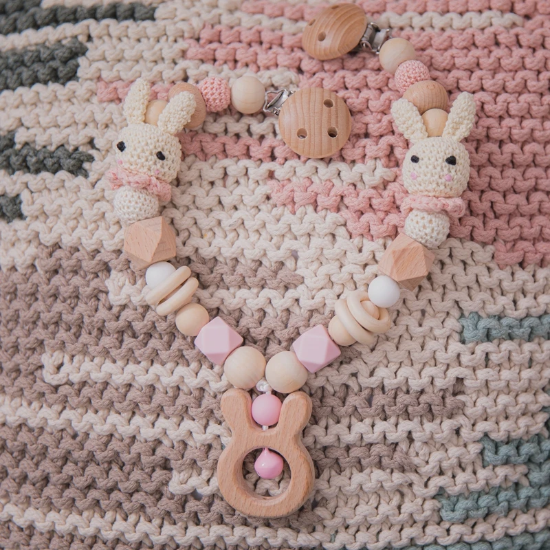 나무 Teether 아기 침대 교수형 딸랑이 장난감 크로 셰 뜨개질 딸랑이 아기 컴포트 장난감 귀여운 동물 크로 셰 뜨개질 룸 장식 아기 유모차 딸랑이 장난감
