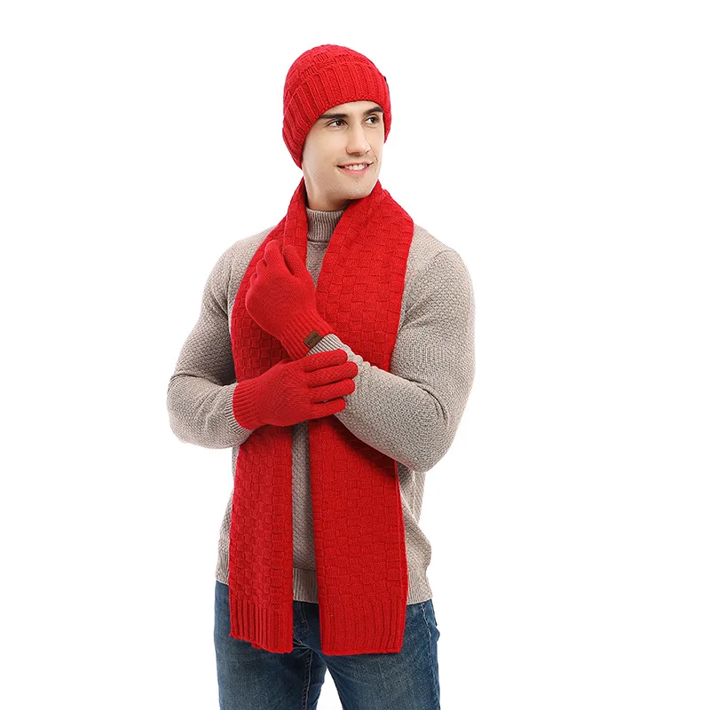 Winter European and American Style Thickened Woolen Hat Warm Set New Men's and Women's Hat Scarf Gloves Three-piece Gift Set