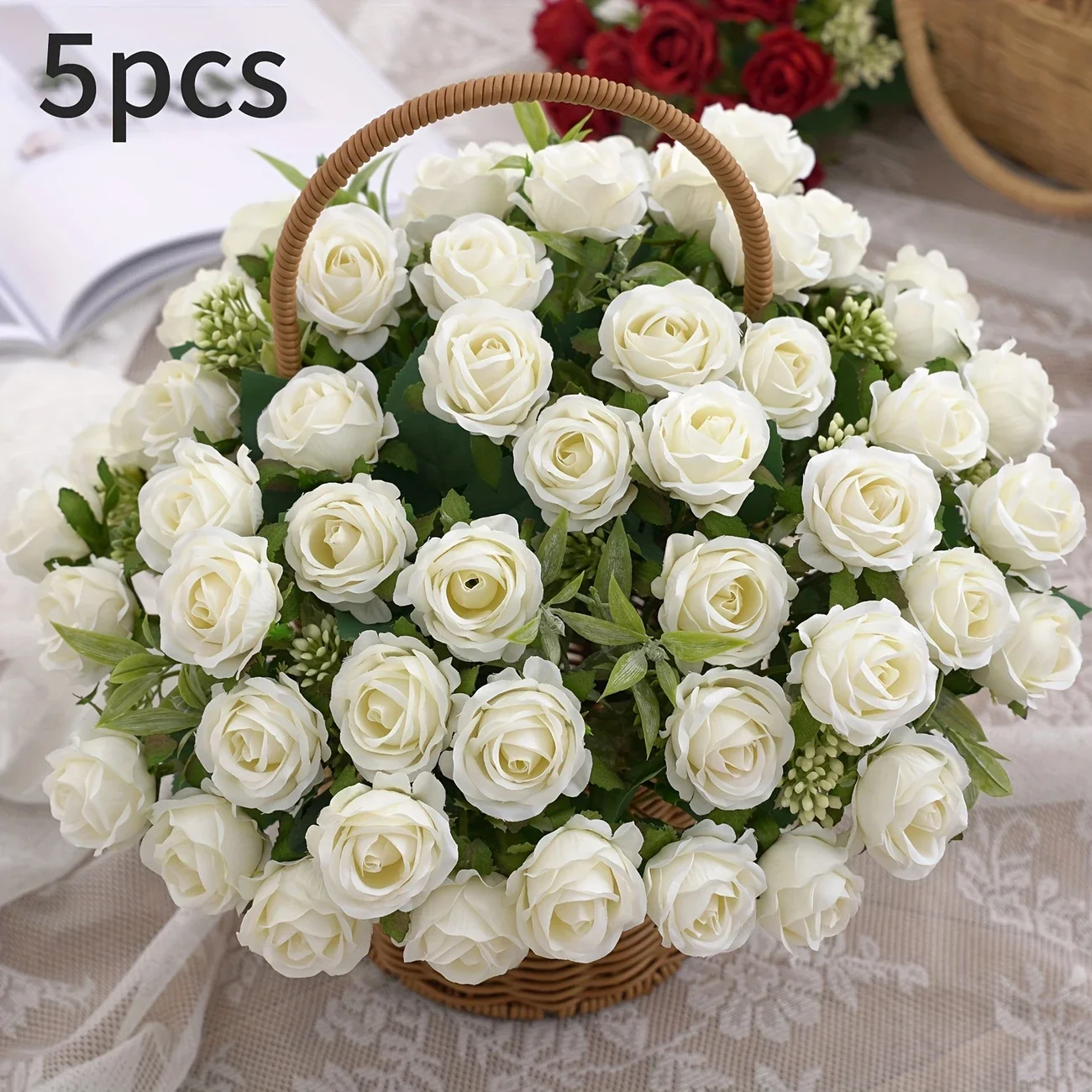 10 Köpfe künstliche Blumen Scrapbooking Seidenrosen Weihnachten Hochzeit Party Blumenstrauß Haushaltsprodukte Vasen für Heimdekoration