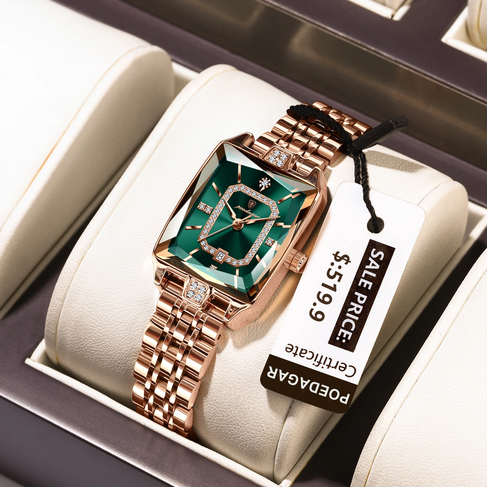 Reloj POEDAGAR de lujo para mujer, calendario resistente al agua, reloj de mujer de alta calidad, relojes de cuarzo de acero inoxidable para mujer, elegante + caja