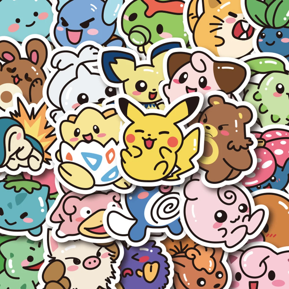 10/30/50pcs Cute Pokemon Anime Stickers Kawaii Pikachu Bulbasaur Cartoon Sticker DIY Skateboard Phone Car Decals Fun for Kid Toy